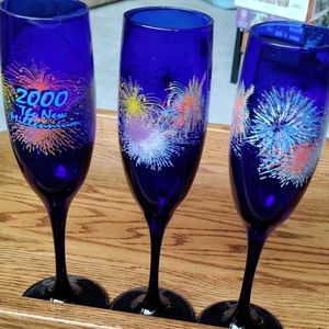 NWOT Y2K 2000 Vintage stemware. NewYears Eve Millennium Flutes! Gifts Holidays